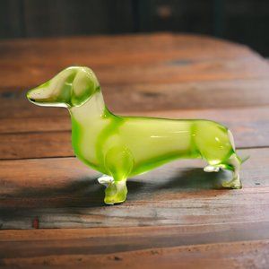 Mini Dachshund Mid Century Modern Style Figurine Depression Style Green Clear